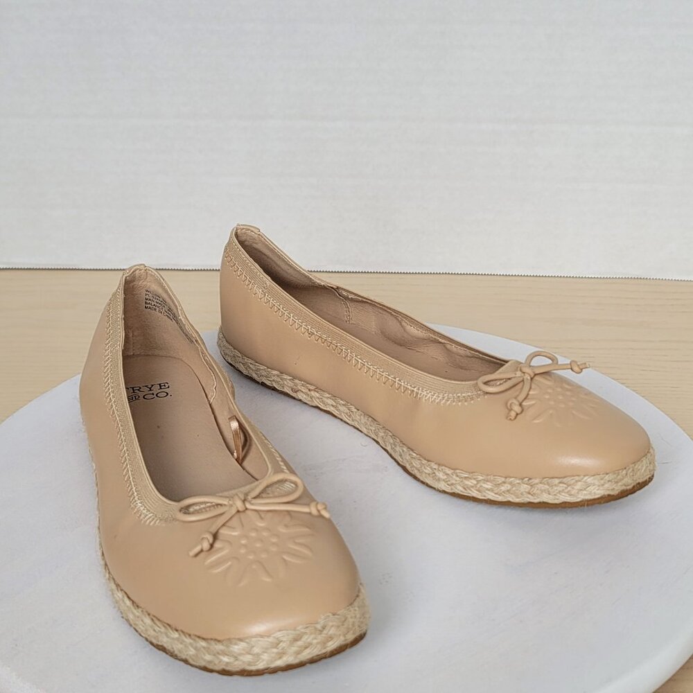 Frye and Co Willow Ballet Flats Tan Espadrilles Slip On Bow Square Toe 7M
